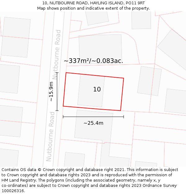 10, NUTBOURNE ROAD, HAYLING ISLAND, PO11 9RT: Plot and title map