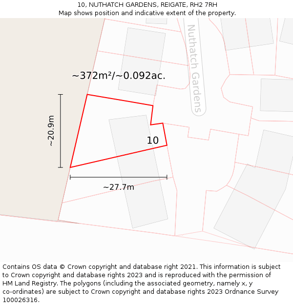 10, NUTHATCH GARDENS, REIGATE, RH2 7RH: Plot and title map