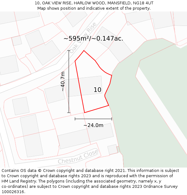 10, OAK VIEW RISE, HARLOW WOOD, MANSFIELD, NG18 4UT: Plot and title map