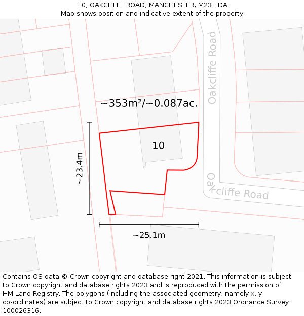 10, OAKCLIFFE ROAD, MANCHESTER, M23 1DA: Plot and title map