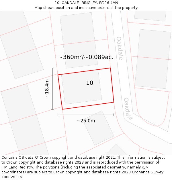 10, OAKDALE, BINGLEY, BD16 4AN: Plot and title map