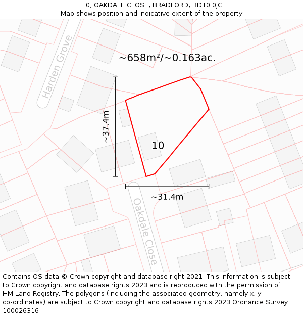 10, OAKDALE CLOSE, BRADFORD, BD10 0JG: Plot and title map