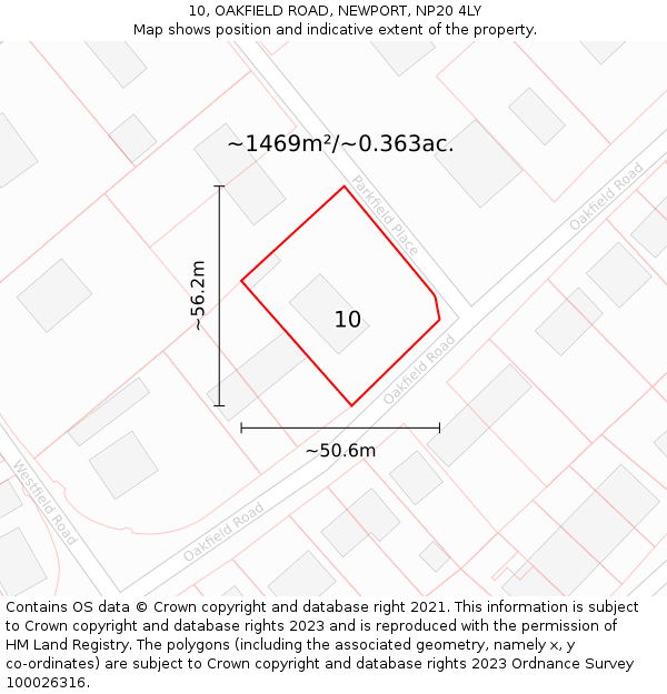 10, OAKFIELD ROAD, NEWPORT, NP20 4LY: Plot and title map