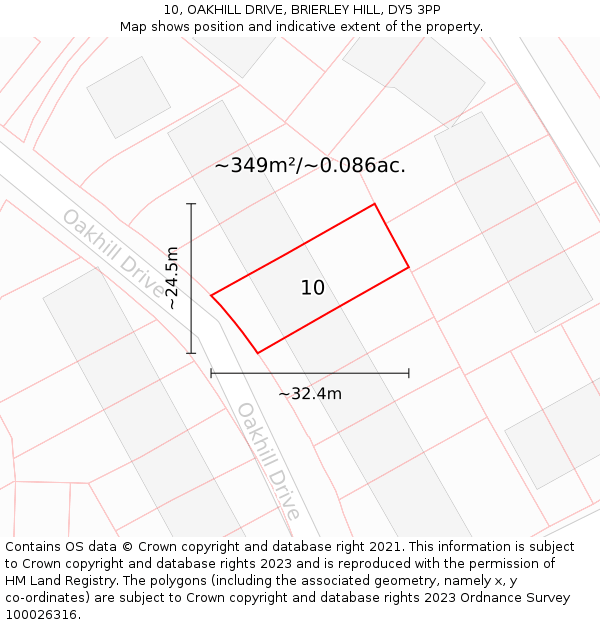 10, OAKHILL DRIVE, BRIERLEY HILL, DY5 3PP: Plot and title map