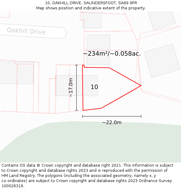 10, OAKHILL DRIVE, SAUNDERSFOOT, SA69 9PR: Plot and title map