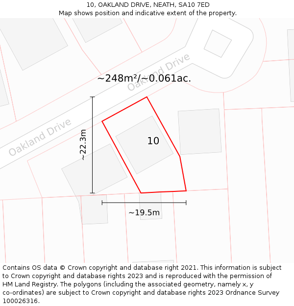 10, OAKLAND DRIVE, NEATH, SA10 7ED: Plot and title map