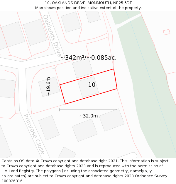 10, OAKLANDS DRIVE, MONMOUTH, NP25 5DT: Plot and title map