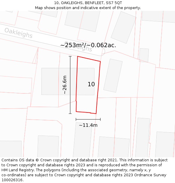 10, OAKLEIGHS, BENFLEET, SS7 5QT: Plot and title map