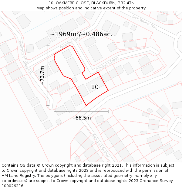 10, OAKMERE CLOSE, BLACKBURN, BB2 4TN: Plot and title map