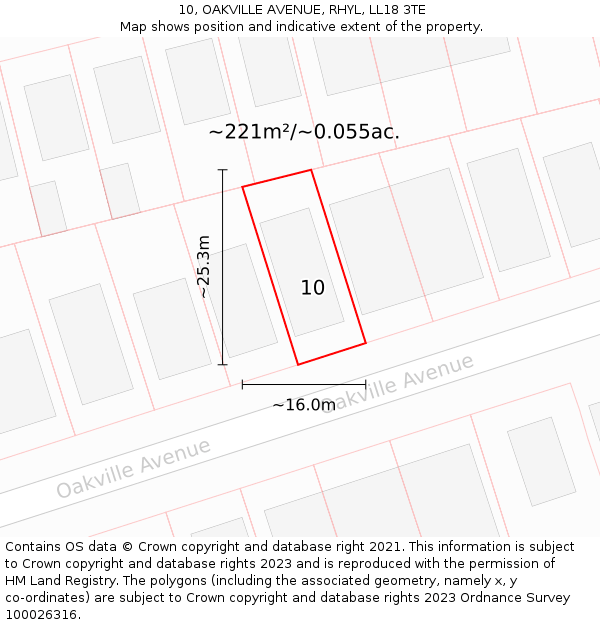 10, OAKVILLE AVENUE, RHYL, LL18 3TE: Plot and title map