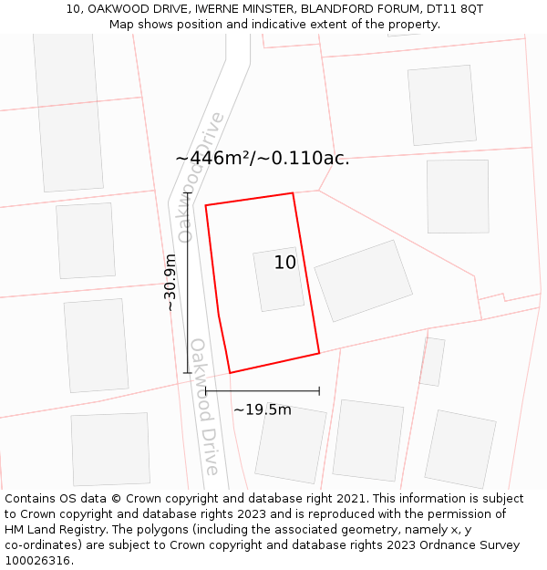 10, OAKWOOD DRIVE, IWERNE MINSTER, BLANDFORD FORUM, DT11 8QT: Plot and title map
