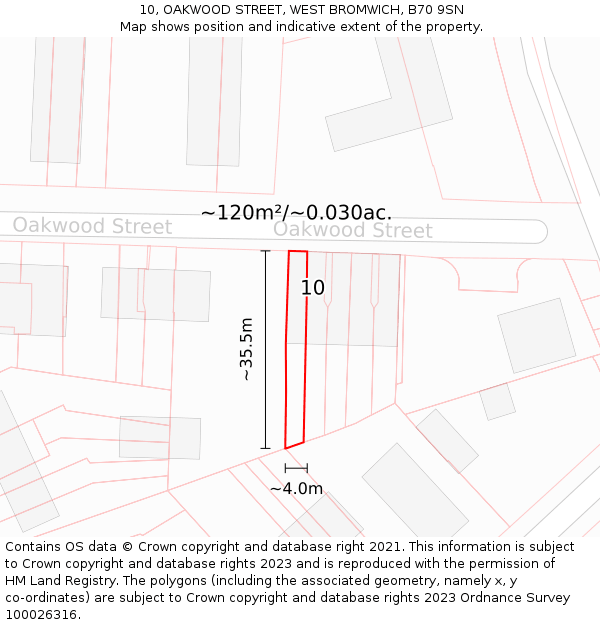 10, OAKWOOD STREET, WEST BROMWICH, B70 9SN: Plot and title map