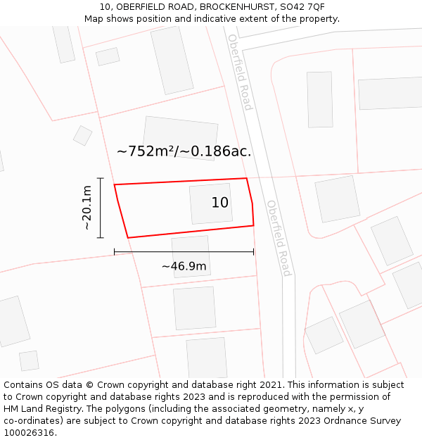 10, OBERFIELD ROAD, BROCKENHURST, SO42 7QF: Plot and title map
