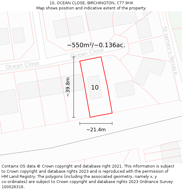 10, OCEAN CLOSE, BIRCHINGTON, CT7 9HX: Plot and title map