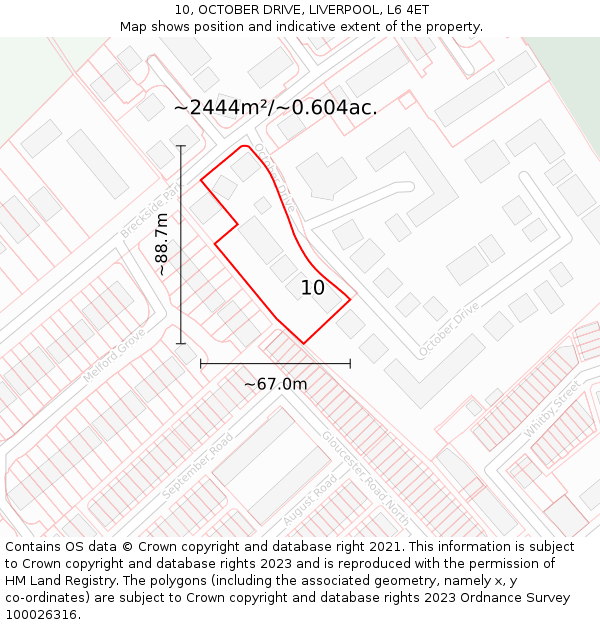 10, OCTOBER DRIVE, LIVERPOOL, L6 4ET: Plot and title map