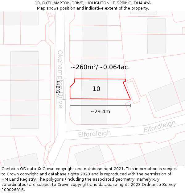 10, OKEHAMPTON DRIVE, HOUGHTON LE SPRING, DH4 4YA: Plot and title map