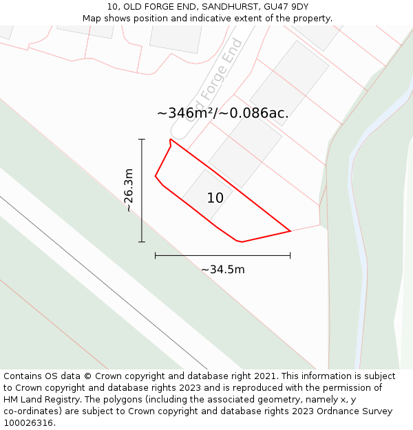 10, OLD FORGE END, SANDHURST, GU47 9DY: Plot and title map