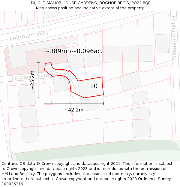 10, OLD MANOR HOUSE GARDENS, BOGNOR REGIS, PO22 8QR: Plot and title map