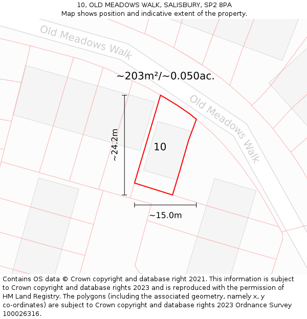 10, OLD MEADOWS WALK, SALISBURY, SP2 8PA: Plot and title map