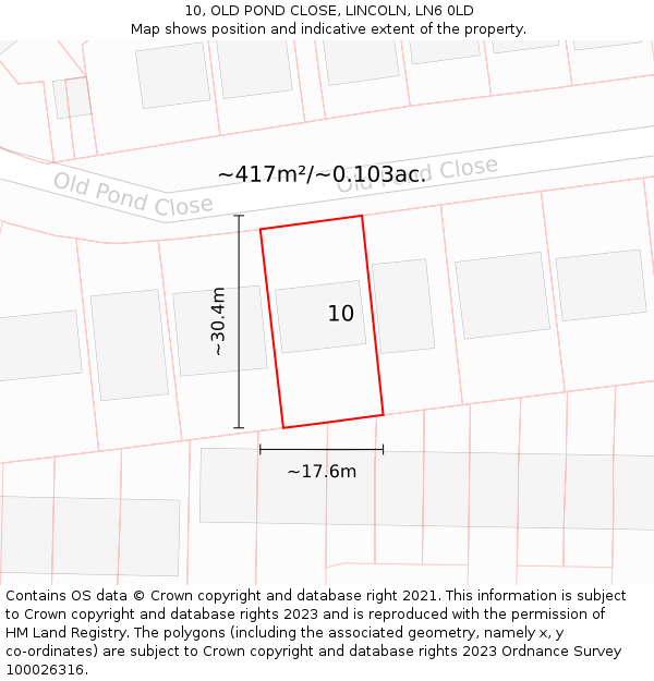 10, OLD POND CLOSE, LINCOLN, LN6 0LD: Plot and title map