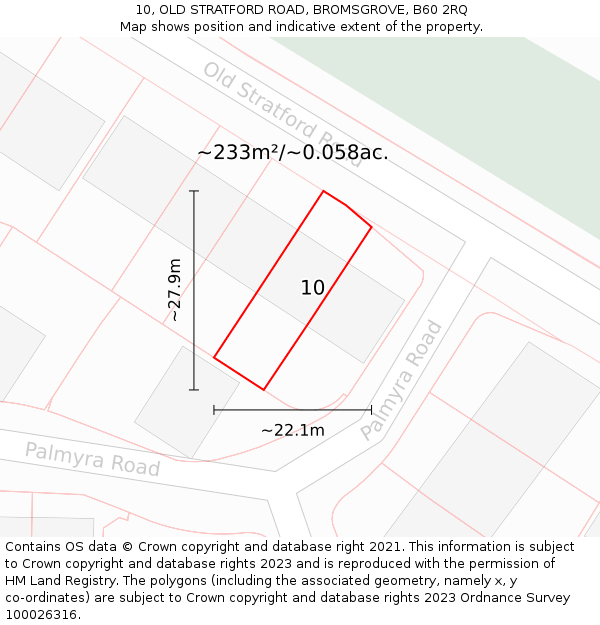 10, OLD STRATFORD ROAD, BROMSGROVE, B60 2RQ: Plot and title map