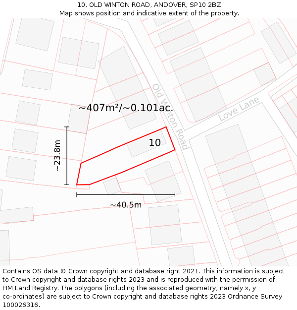 10, OLD WINTON ROAD, ANDOVER, SP10 2BZ: Plot and title map