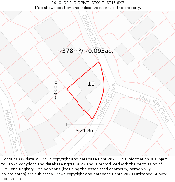 10, OLDFIELD DRIVE, STONE, ST15 8XZ: Plot and title map