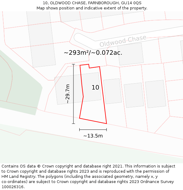 10, OLDWOOD CHASE, FARNBOROUGH, GU14 0QS: Plot and title map