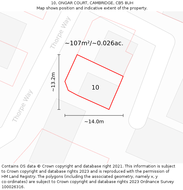 10, ONGAR COURT, CAMBRIDGE, CB5 8UH: Plot and title map