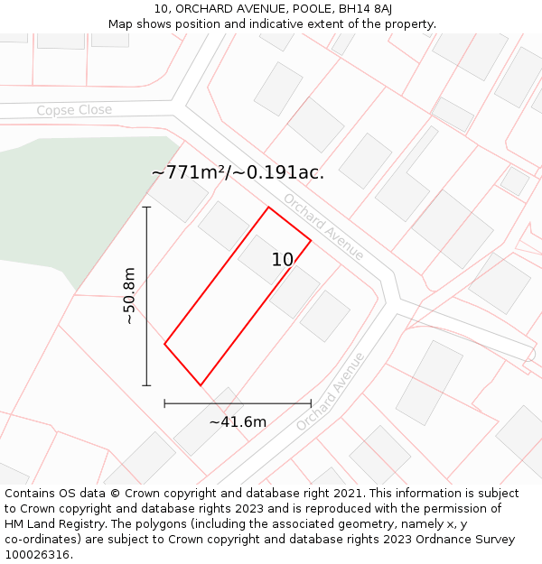 10, ORCHARD AVENUE, POOLE, BH14 8AJ: Plot and title map