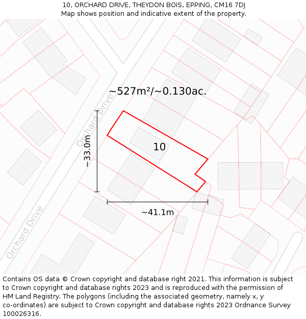 10, ORCHARD DRIVE, THEYDON BOIS, EPPING, CM16 7DJ: Plot and title map