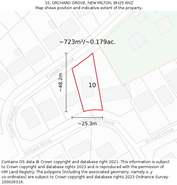 10, ORCHARD GROVE, NEW MILTON, BH25 6NZ: Plot and title map