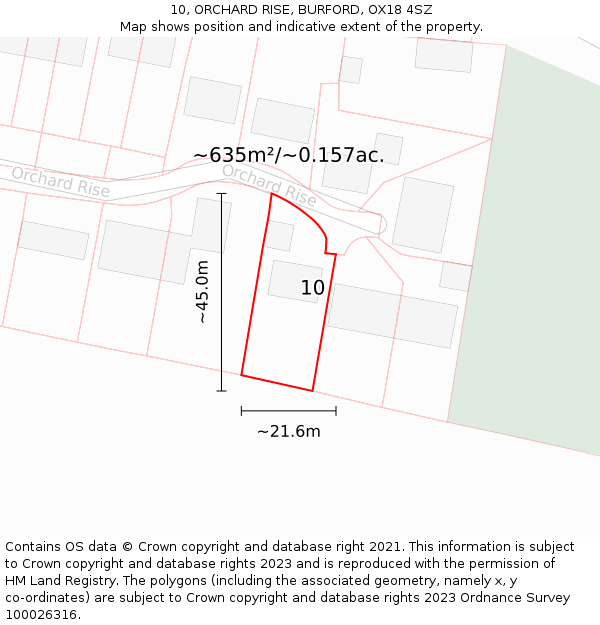 10, ORCHARD RISE, BURFORD, OX18 4SZ: Plot and title map