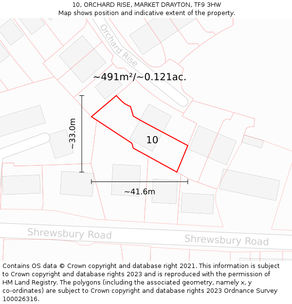 10, ORCHARD RISE, MARKET DRAYTON, TF9 3HW: Plot and title map