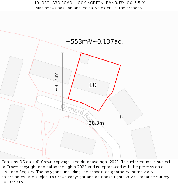 10, ORCHARD ROAD, HOOK NORTON, BANBURY, OX15 5LX: Plot and title map