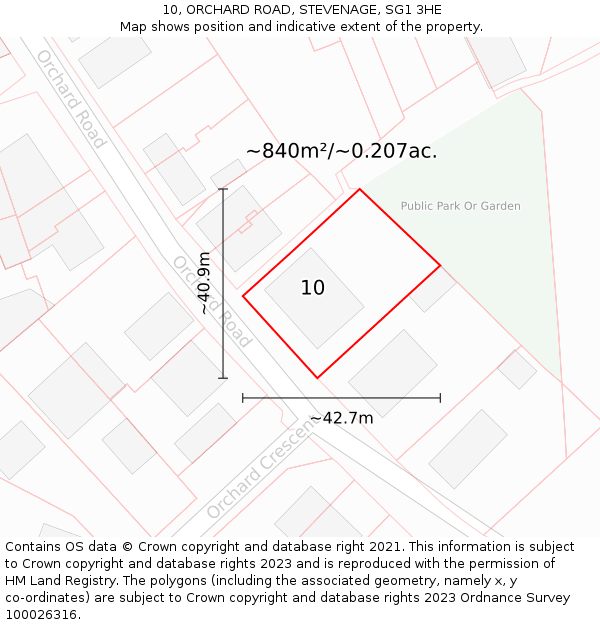 10, ORCHARD ROAD, STEVENAGE, SG1 3HE: Plot and title map