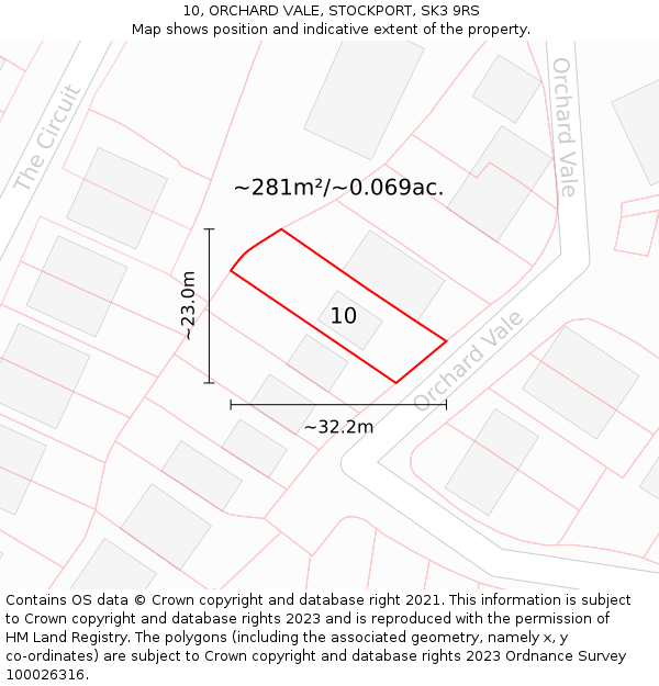 10, ORCHARD VALE, STOCKPORT, SK3 9RS: Plot and title map