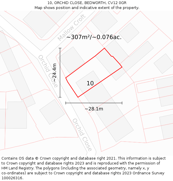 10, ORCHID CLOSE, BEDWORTH, CV12 0GR: Plot and title map