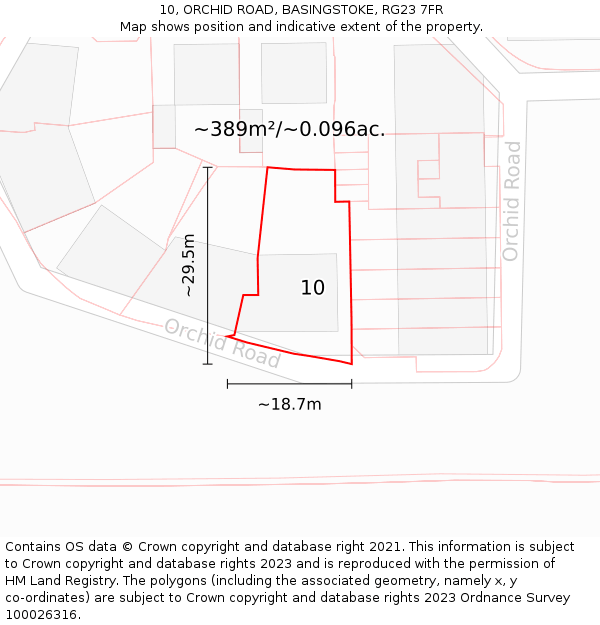 10, ORCHID ROAD, BASINGSTOKE, RG23 7FR: Plot and title map