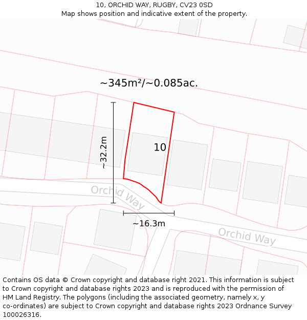 10, ORCHID WAY, RUGBY, CV23 0SD: Plot and title map