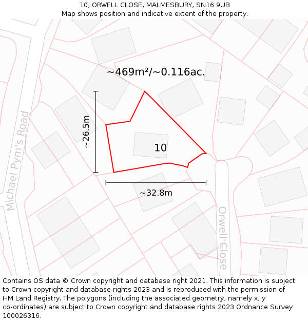 10, ORWELL CLOSE, MALMESBURY, SN16 9UB: Plot and title map