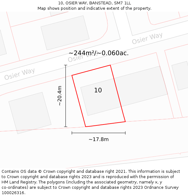 10, OSIER WAY, BANSTEAD, SM7 1LL: Plot and title map