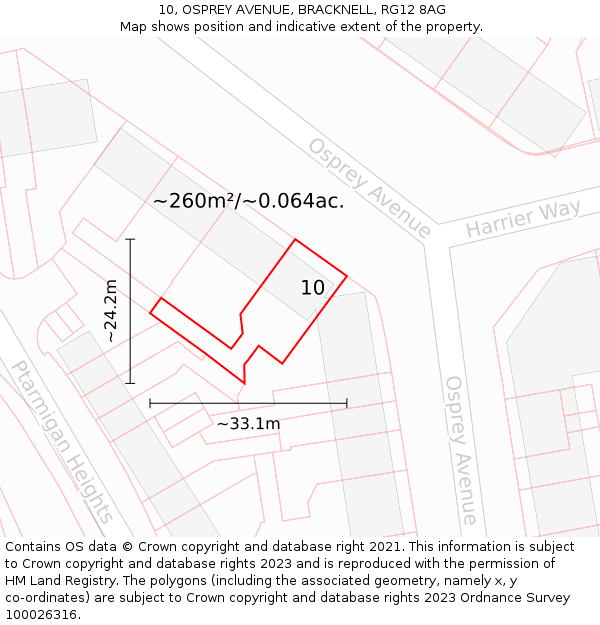 10, OSPREY AVENUE, BRACKNELL, RG12 8AG: Plot and title map