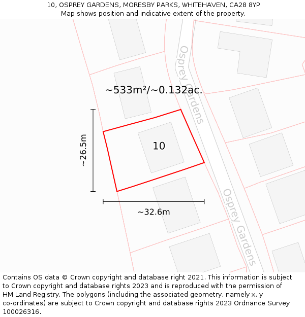 10, OSPREY GARDENS, MORESBY PARKS, WHITEHAVEN, CA28 8YP: Plot and title map