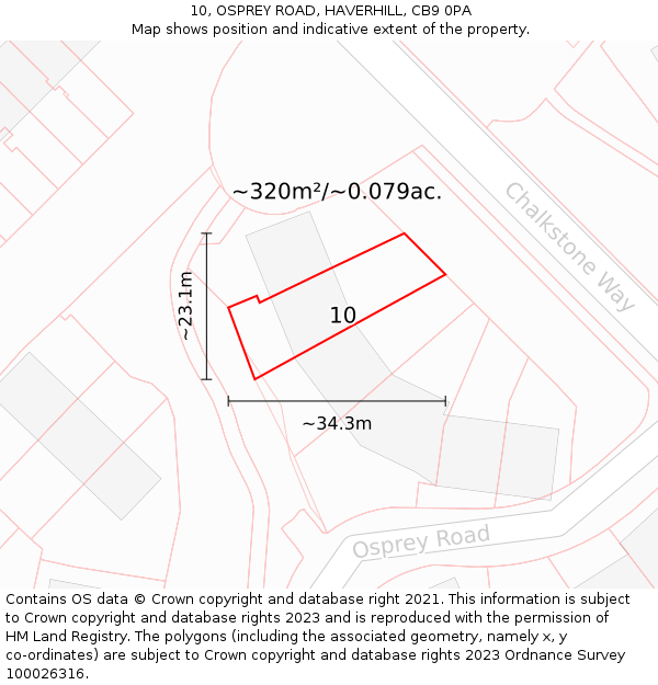 10, OSPREY ROAD, HAVERHILL, CB9 0PA: Plot and title map