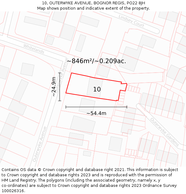 10, OUTERWYKE AVENUE, BOGNOR REGIS, PO22 8JH: Plot and title map