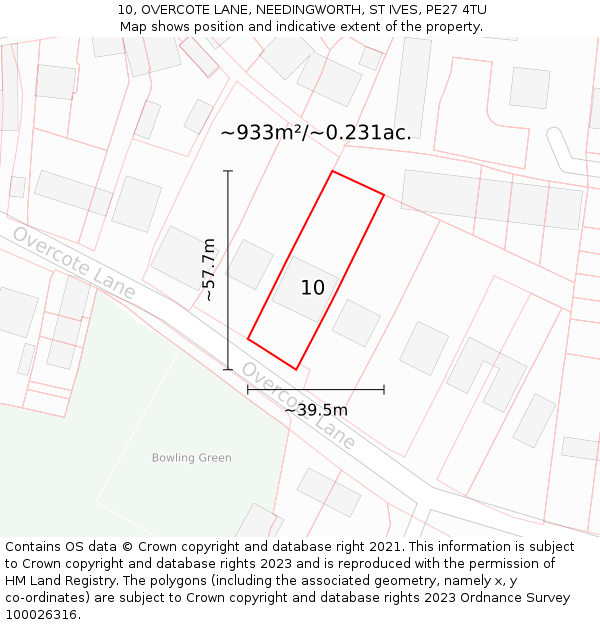 10, OVERCOTE LANE, NEEDINGWORTH, ST IVES, PE27 4TU: Plot and title map