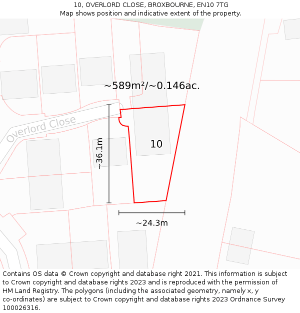 10, OVERLORD CLOSE, BROXBOURNE, EN10 7TG: Plot and title map