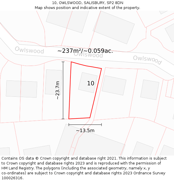 10, OWLSWOOD, SALISBURY, SP2 8DN: Plot and title map