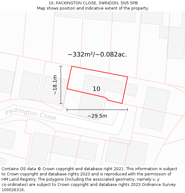 10, PACKINGTON CLOSE, SWINDON, SN5 5PB: Plot and title map